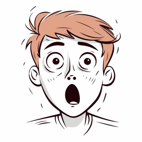 Surprised face of a boy on white background.