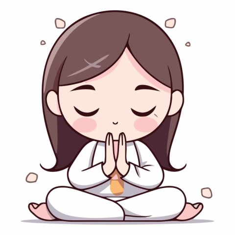 Cute Girl Praying - Cartoon Vector Illustration