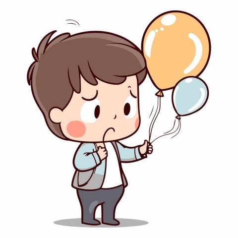 Boy with balloon - Colored Cartoon Vector Illustrationï»Â