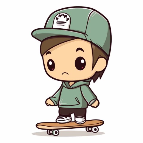 Boy Skateboarding - Cartoon Vector Illustration